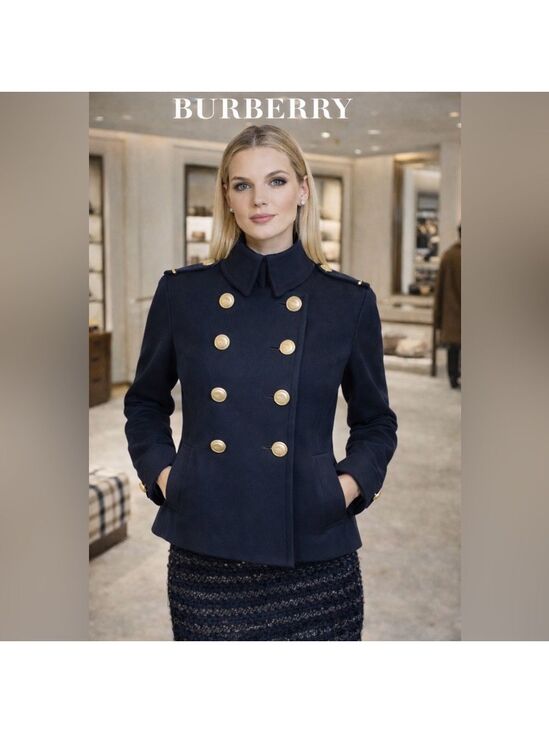 Burberry Jackets & Blazers - NWT Burberry Navy Pea Coat with Gold Buttons - 12-14